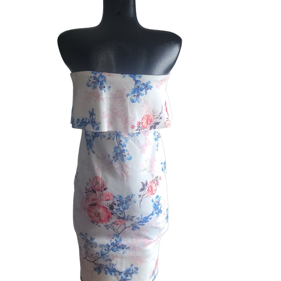 Suzy Shier Floral Off Shoulder Fitted Pencil Dress S - Picture 6 of 7